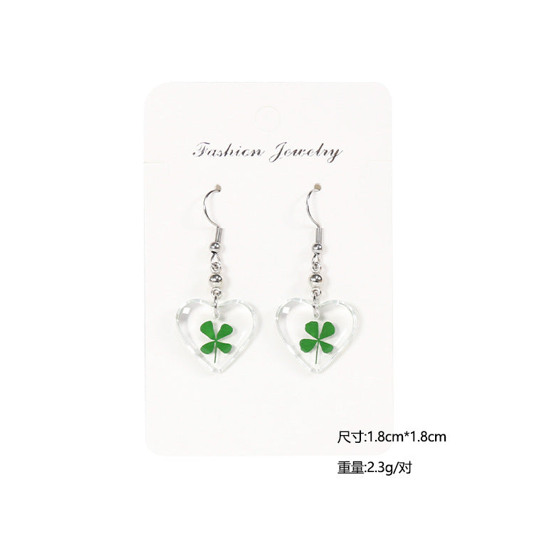 Wholesale 10pcs Four-leaf Clover Natural Specimen Earrings